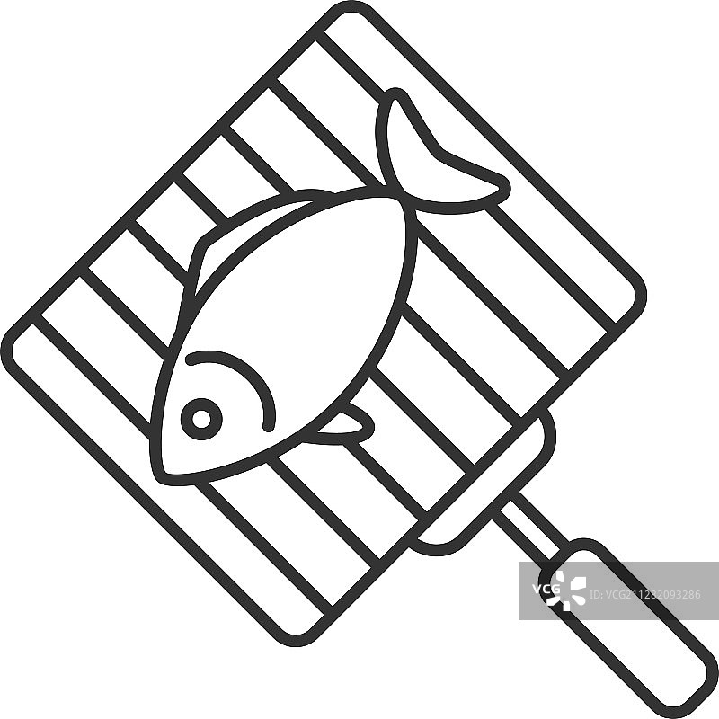 带三文鱼的烧烤架线性图标图片素材