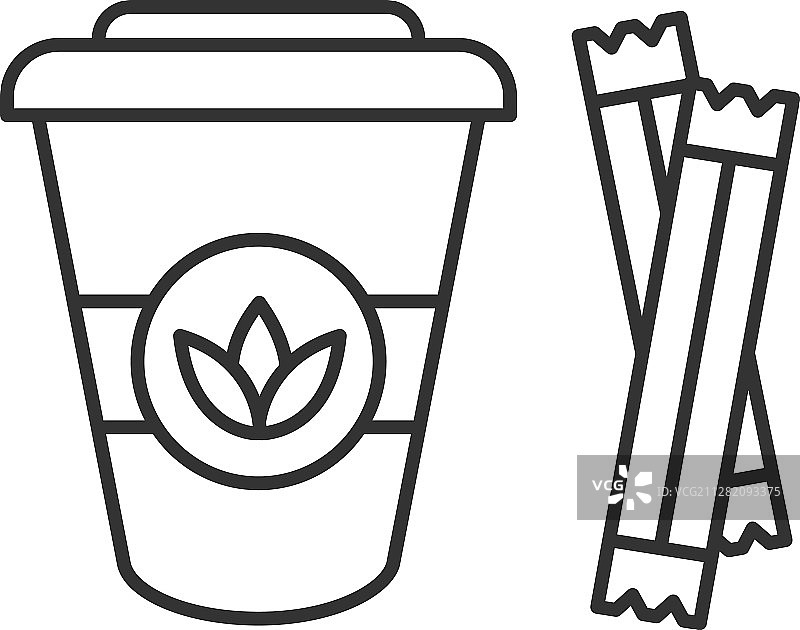 外带茶与糖包线性图标图片素材