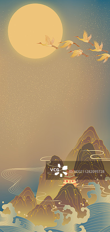 国潮山水插画图片素材