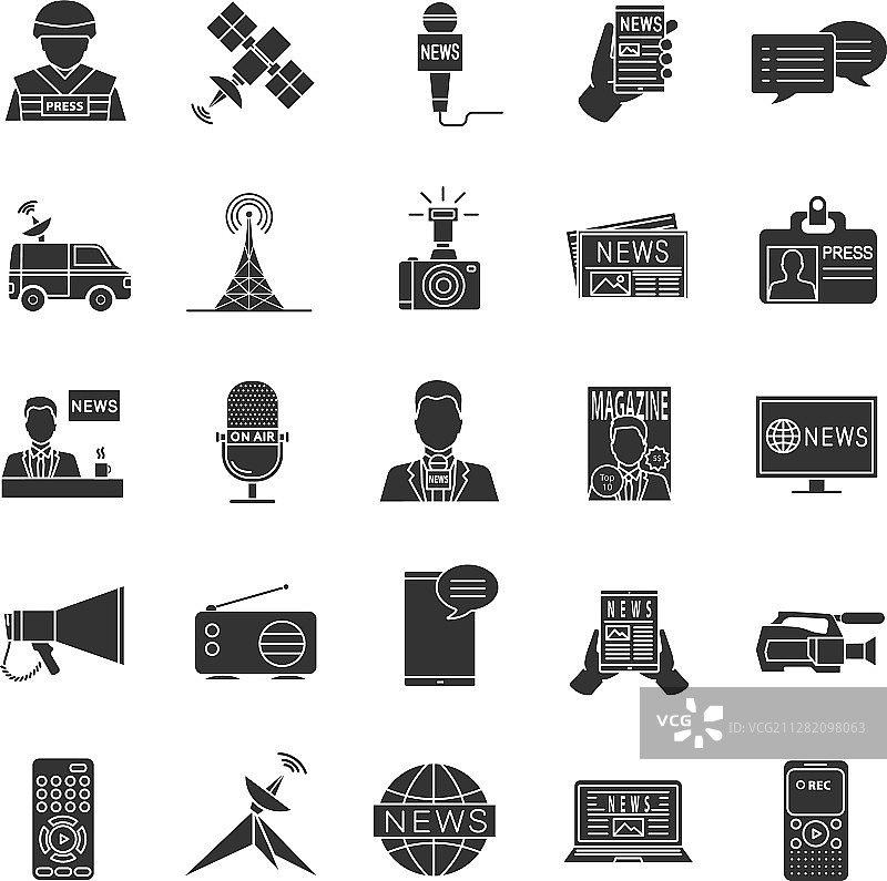 大众媒体字形图标集图片素材