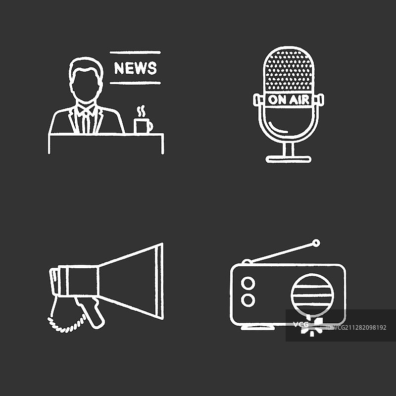 大众媒体粉笔图标集图片素材