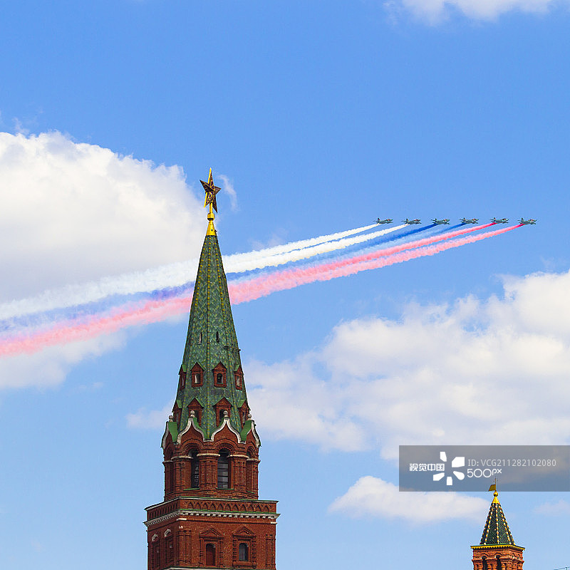 莫斯科克里姆林宫5月7日彩排：苏-25战机图片素材