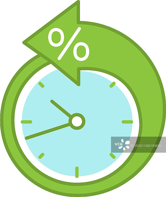 带百分比的围绕时钟的返回箭头彩色图标图片素材