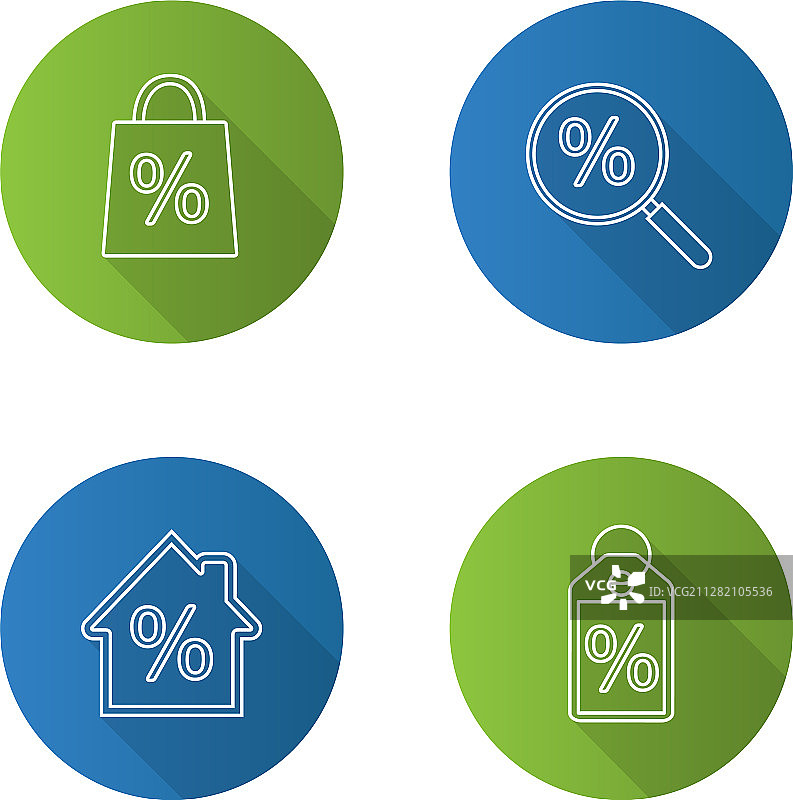 百分比扁平线性长阴影图标集图片素材