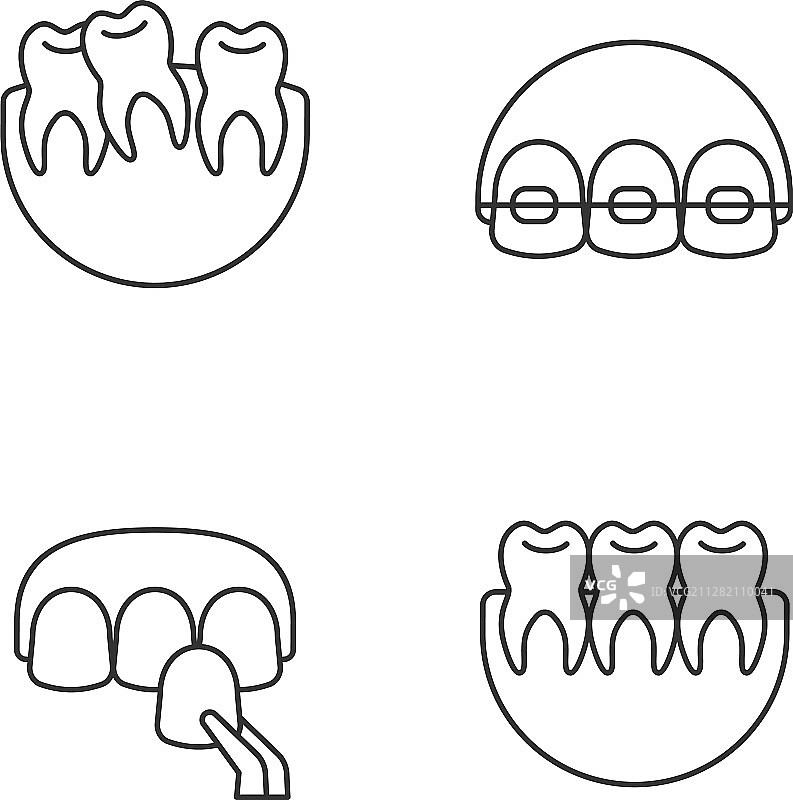 牙科线性图标集图片素材
