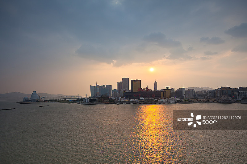 澳门城市景观日落天际线图片素材