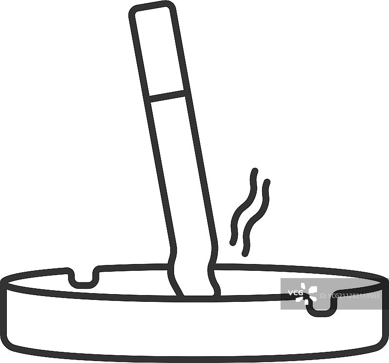 带有烟头的烟灰缸线性图标图片素材