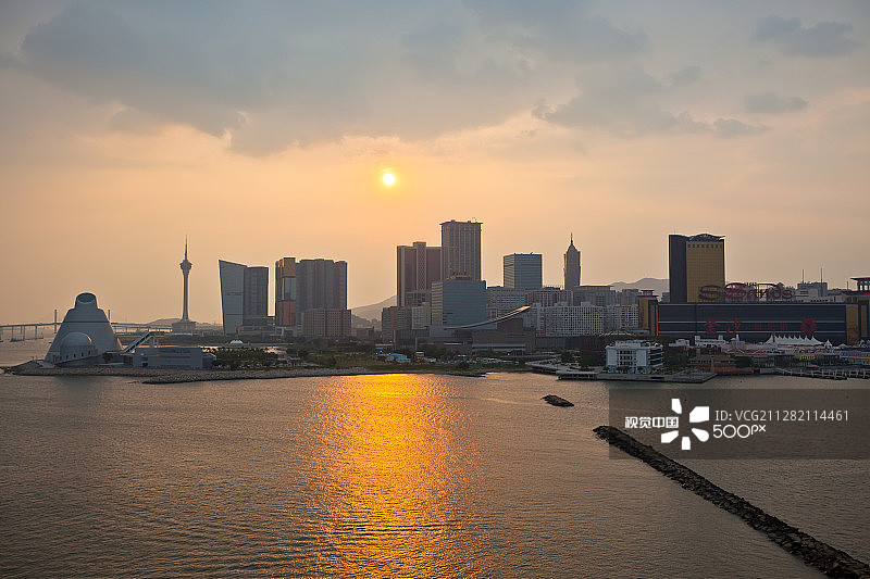 澳门城市景观日落天际线图片素材