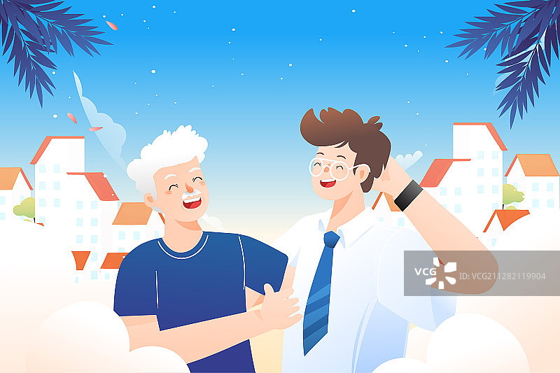 卡通夏季父亲节亲子游儿童节自然风景渐变矢量插画图片素材