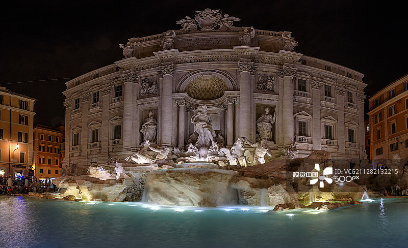 意大利罗马特莱维喷泉夜景图片素材