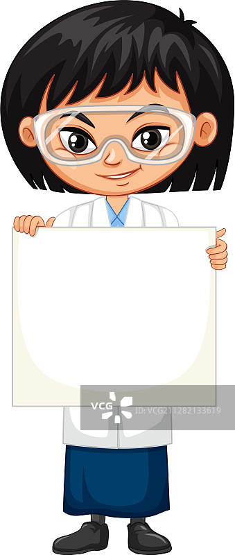 穿科学实验服的女孩拿着白板图片素材