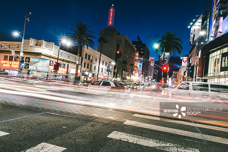洛杉矶好莱坞星光大道夜景图片素材