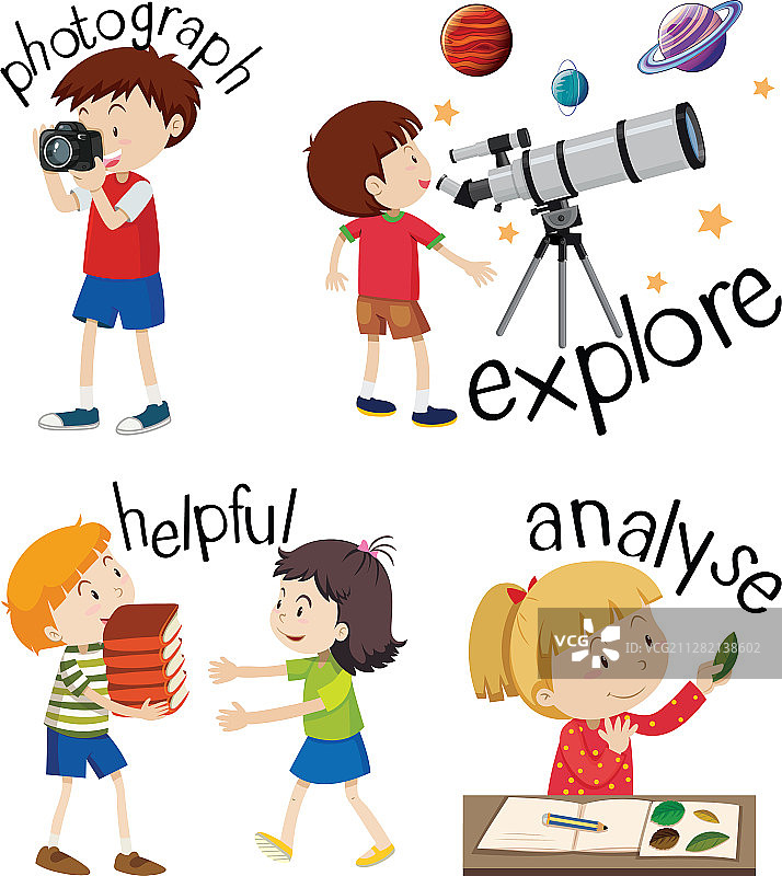 儿童动作动词活动图片素材