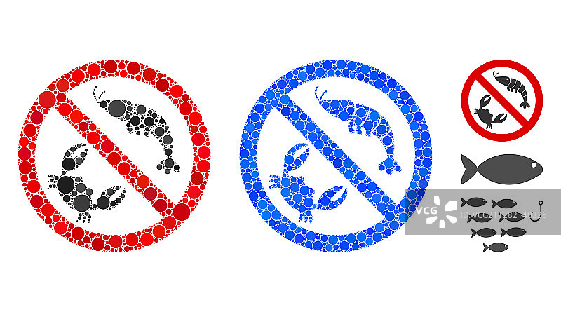 禁止海鲜马赛克圆形点状图标图片素材