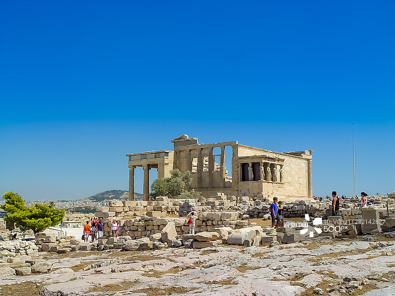 厄瑞克提翁的 Caryatid 大理石柱古庙图片素材