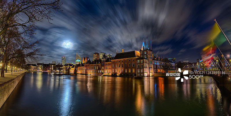 海牙宾嫩霍夫宫夜景全景图片素材