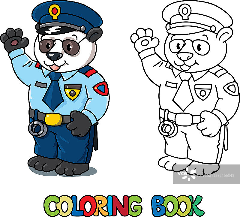 熊猫警察着色书动物字母P图片素材