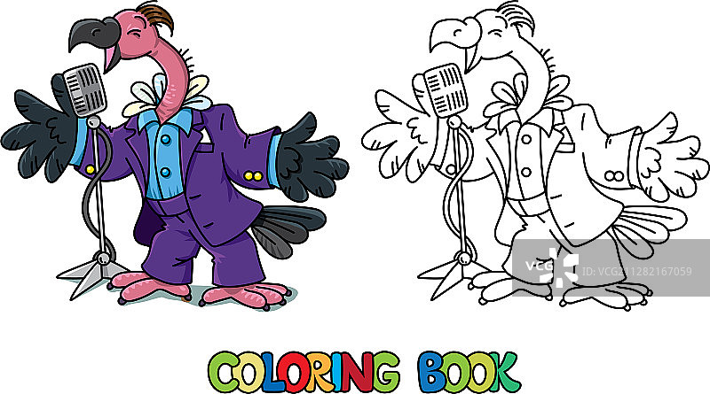 有趣的秃鹰歌手或歌唱家ABC填色书图片素材