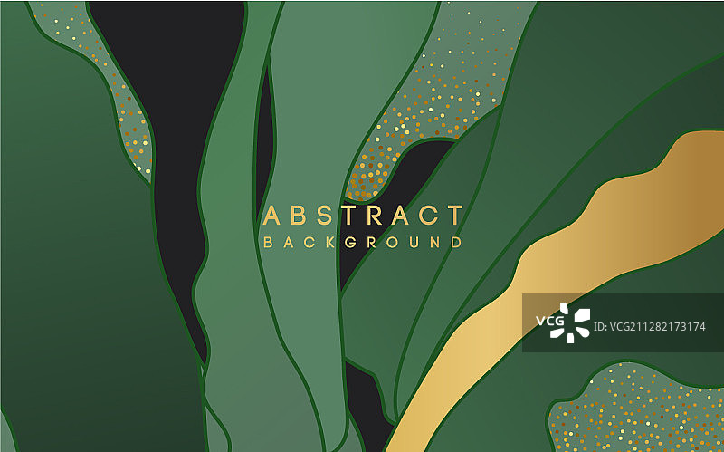 带有绿色形状和金色的抽象背景图片素材