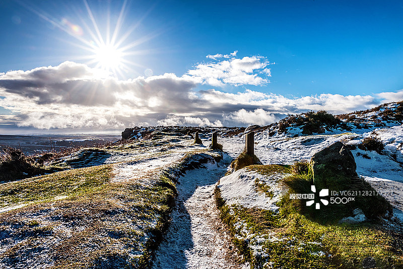 山峰中的冰雪小路图片素材