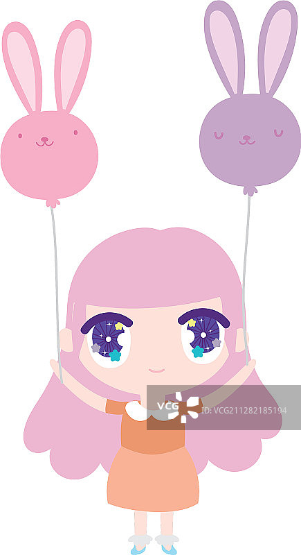拿着气球的动漫卡通小女孩图片素材