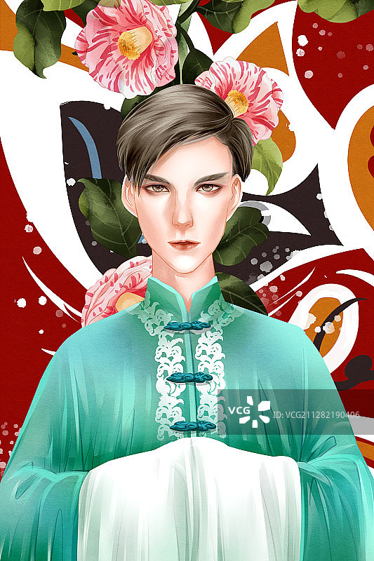 中国风水彩古风男性京剧青衣插画图片素材