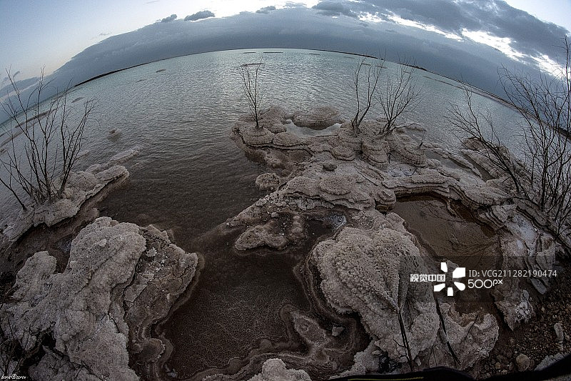 鱼眼镜头下的死海图片素材