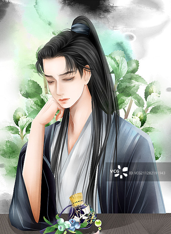 中国风水彩古风男性香囊插画图片素材