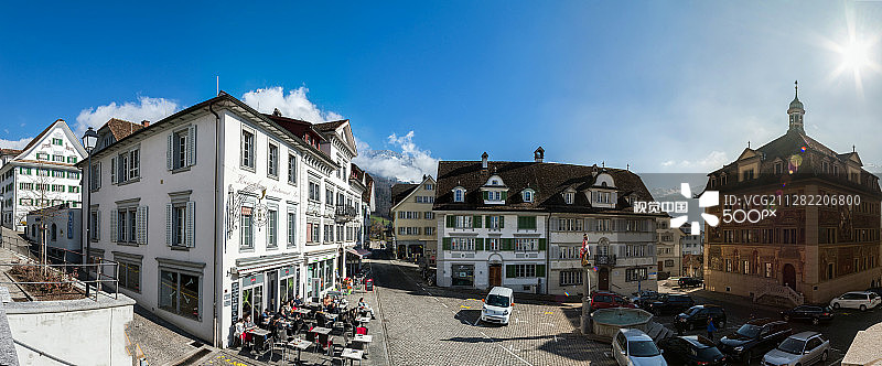 瑞士施维茨小镇广角全景图片素材