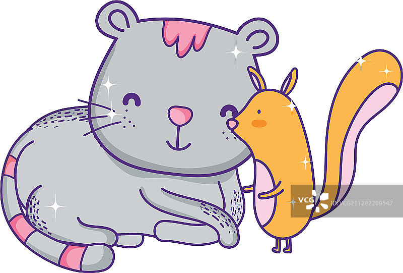 可爱的小松鼠和灰色猫卡通动物图片素材