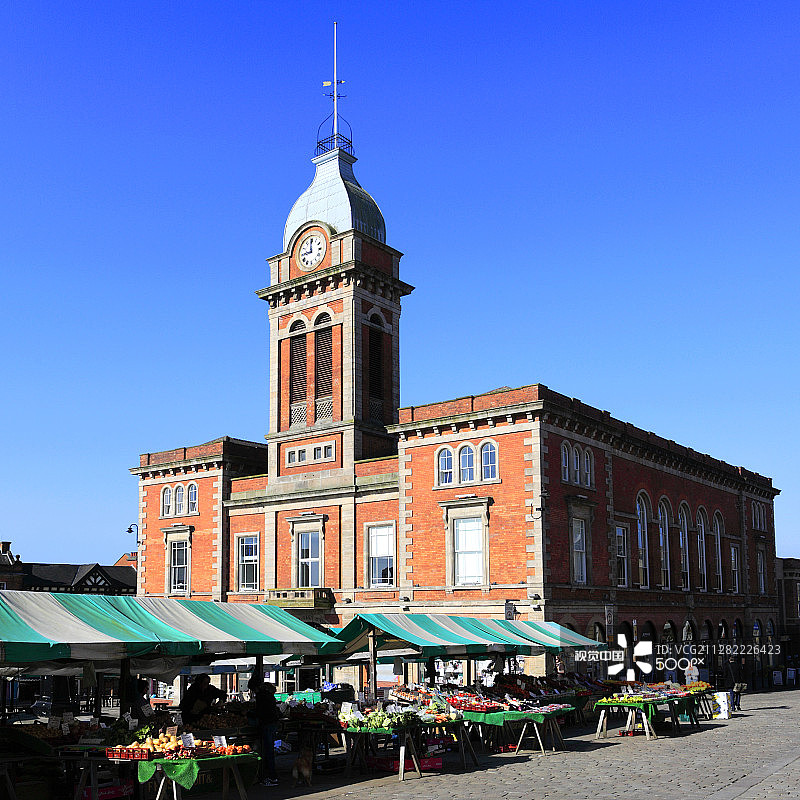 德比郡切斯特菲尔德镇的市集大厅图片素材