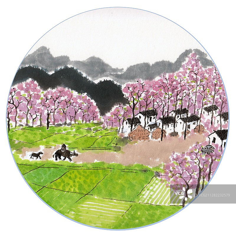 谷雨桐花烟村图片素材