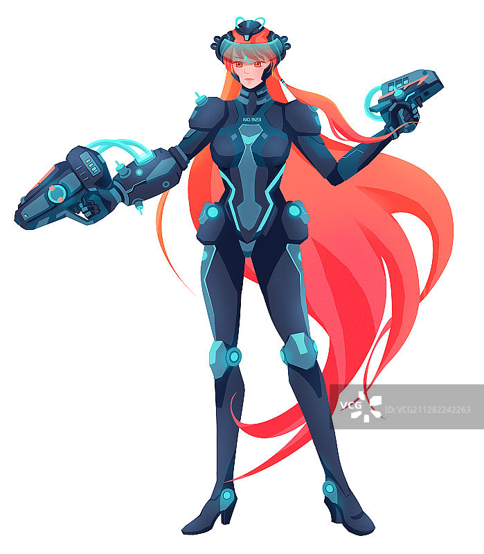 未来科技星舰长发女战士CG游戏插画图片素材