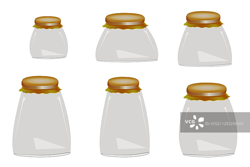白色背景上的一组玻璃罐图片素材