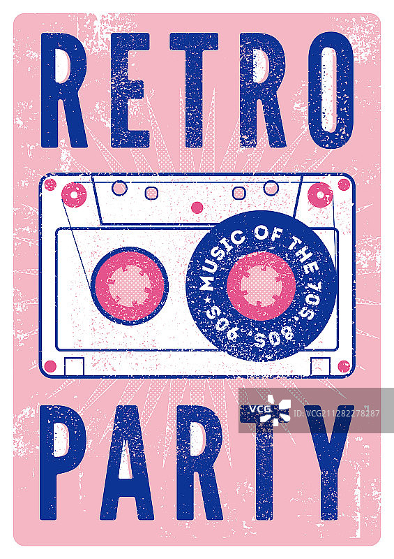 带有录音带的复古派对海报图片素材