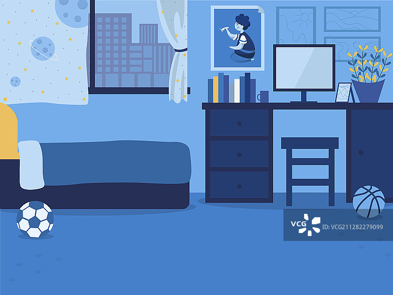 蓝色居家卧室背景矢量图片素材