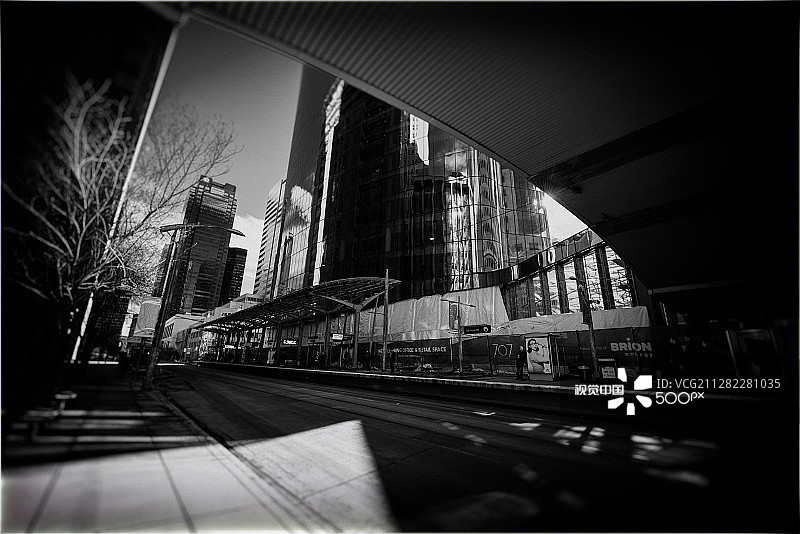 卡尔加里市中心黑白街景图片素材