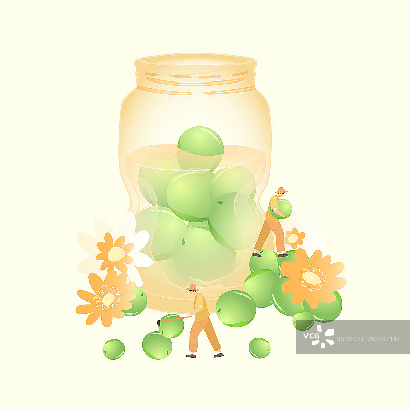 卡通青梅酒稻草人麦田小麦收获丰收芒种节气中国风矢量插画图片素材