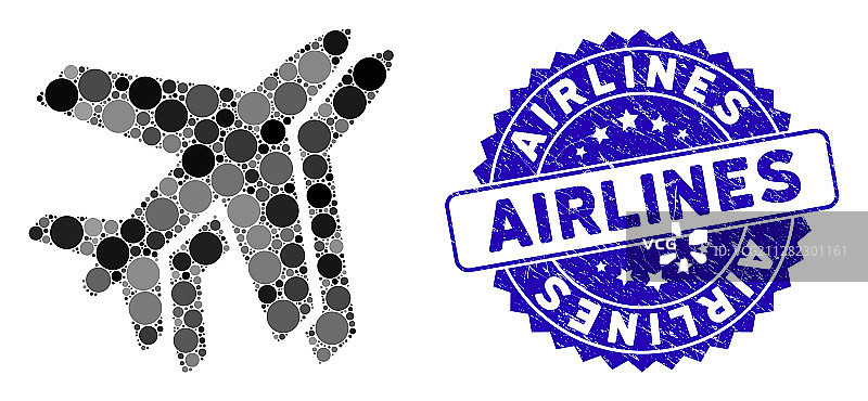 带有Grunge航空公司印章的航空公司图标拼贴图片素材