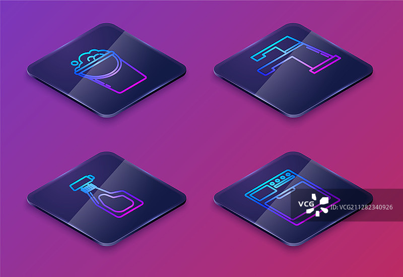 2.5D线型泡沫气泡水桶套装图片素材