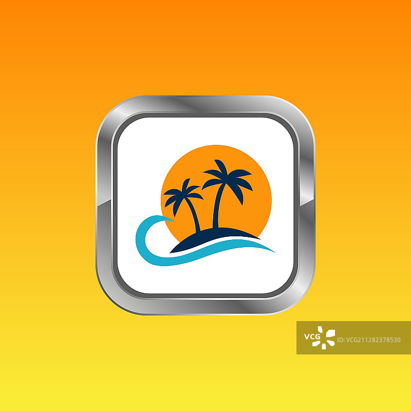 海滩图标和边框按钮图片素材