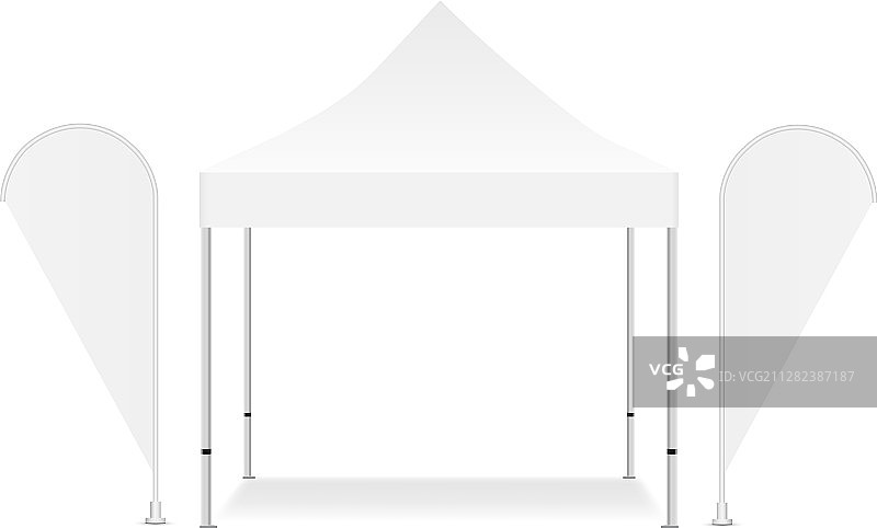 带两个促销旗的空白方形天篷帐篷图片素材