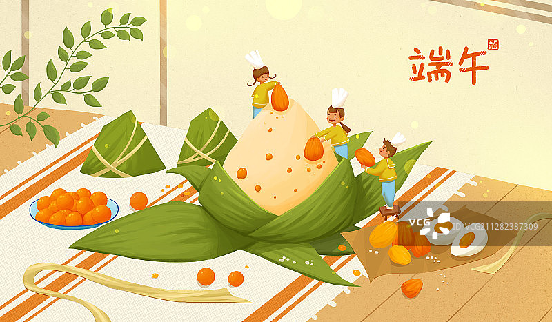 端午节插画海报包粽子横版图片素材