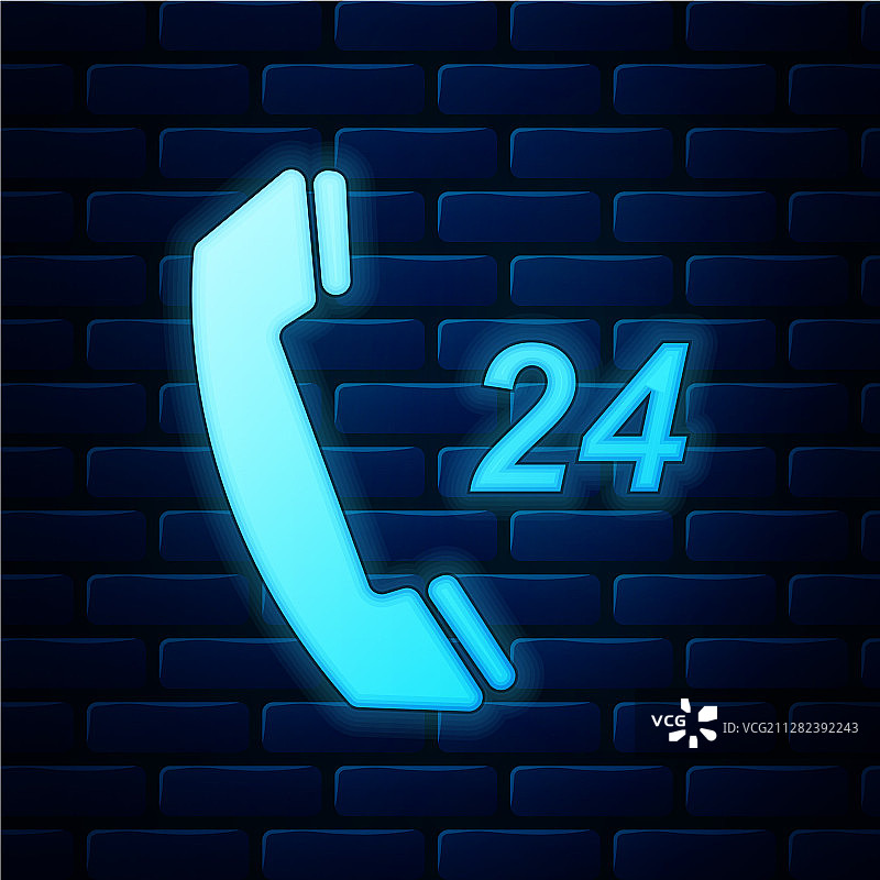 发光霓虹灯24小时电话支持图标图片素材
