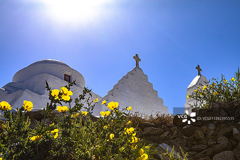 希腊米克诺斯的棉花糖教堂图片素材