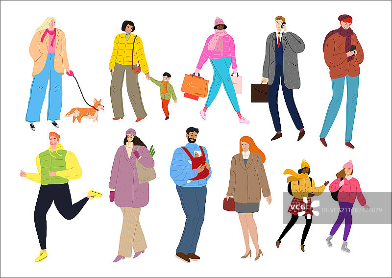 人们穿着冬装在户外行走图片素材