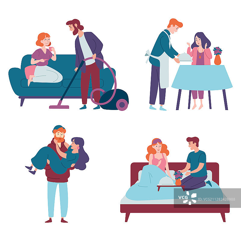 男人照顾女人做家务的浪漫场景图片素材