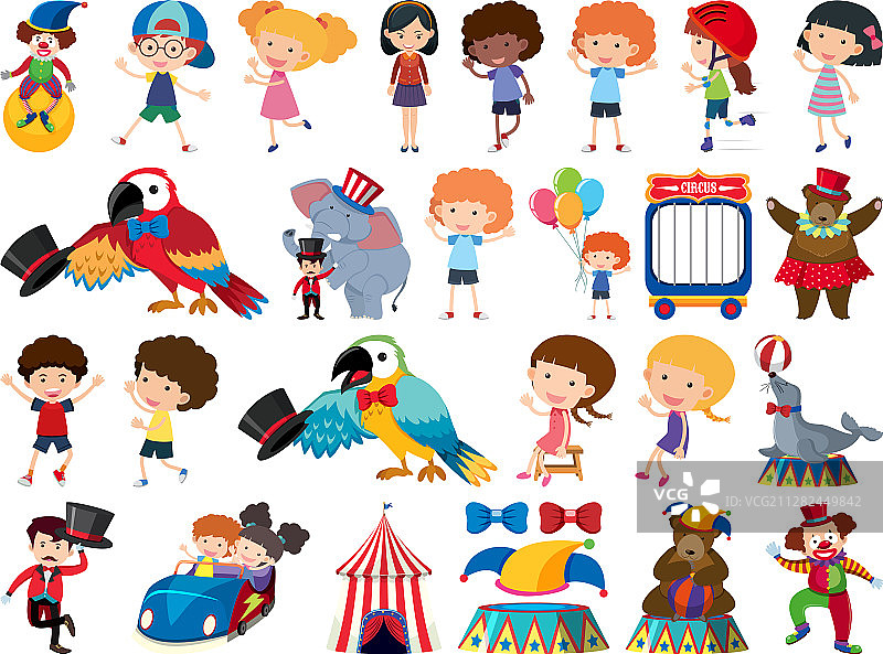 儿童与马戏团孤立元素大合集图片素材