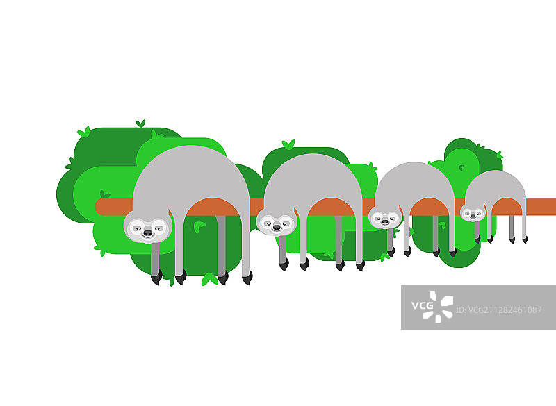 树懒家庭卡通动物图片素材