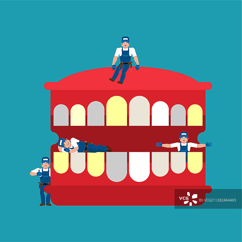 牙齿维修保养微型工人图片素材